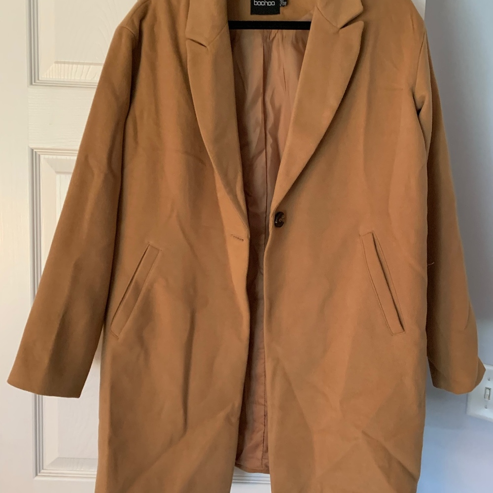 `Boohoo wool look coat in camel